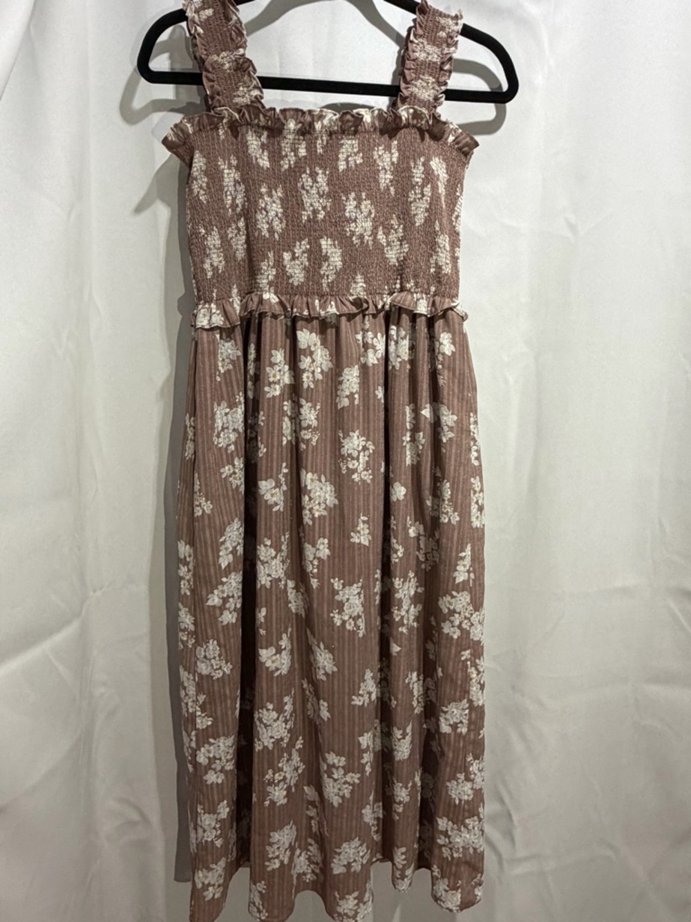 Rare Editions Brown Floral Smocked Dress